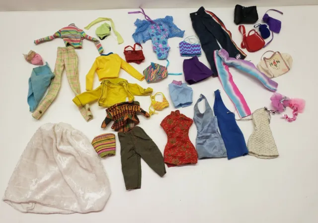 Mixed Lot of 30 Barbie & size Doll Clothes most Vintage some need tlc skipper