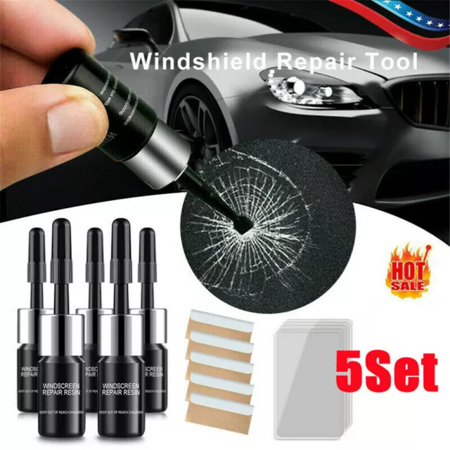 5-Pack Auto Glass Nano Repair Fluid Car Windshield Resin Crack Tool Kit Crack US