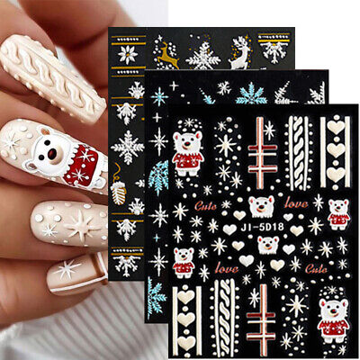 Manicura Navidad Copo de nieve Pegatina de uñas 5D Alivio Slider DIY ❤️