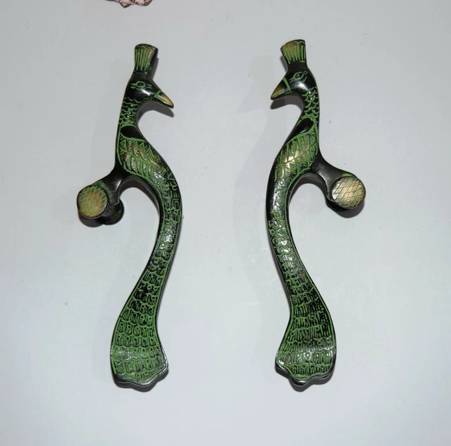 Brass Curvy Tail Peacock Kitchen Handle Victorian Bird Shape Door Pull Set HK198