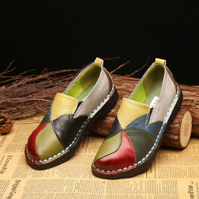 Chaussures en cuir pour femmes de couleur rétro de style ethnique de grande 2