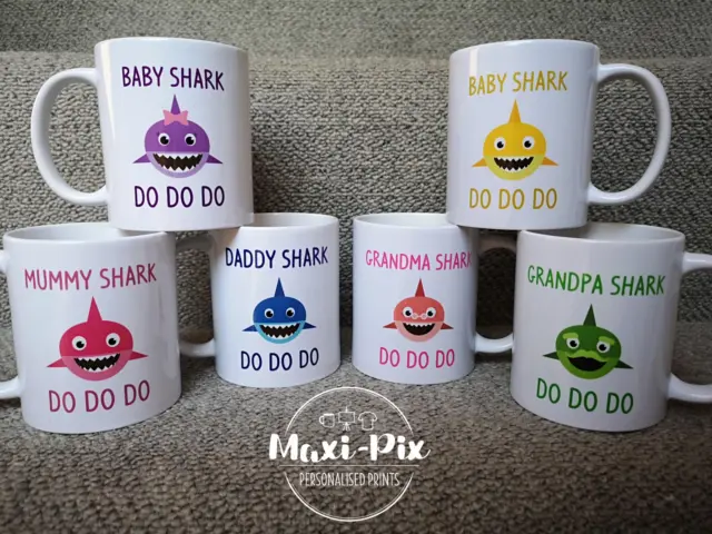 Mummy Daddy Shark Quote Mug, Printed Coffee/Tea, Personalised, Christmas Gift