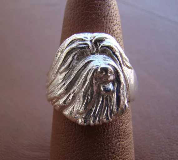 Sterling Silver Bearded Collie Head Study Ring