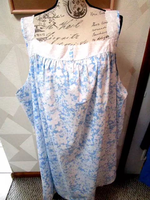 CROFT & BARROW-BLUE/WHITE-FLORAL-LACE Trim Square Neck-Nightgown-Size ...