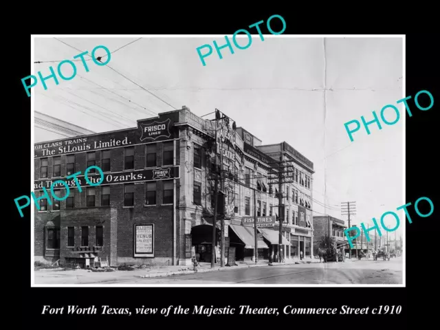 OLD LARGE HISTORIC PHOTO OF FORT WORTH TEXAS VIEW OF MAJESTIC THEATRE c1910