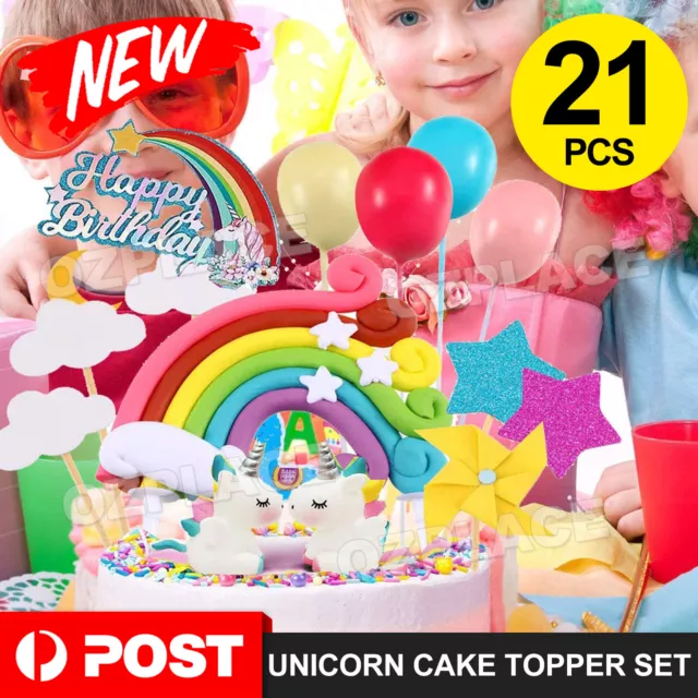 Unicorn Cake Topper Kit Cloud Rainbow Happy Birthday Banner Decoration 21Pcs/Set