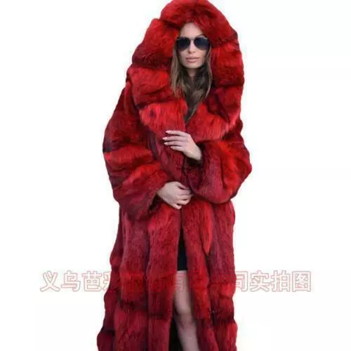 Occident Womens thick Coat Hooded Faux Fox Fur Winter Warm Mid Long Parka Jacket