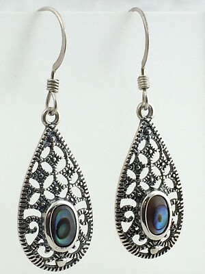 Mexico ATI Vintage Ati .925 Argento Sterling & Abalone Cover Moderni Filo Orecchini 