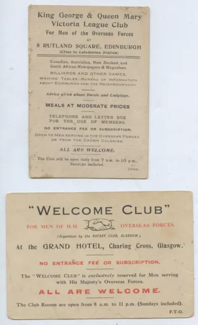 Ww1 Aust Soldier On Leave Cards Welcome Club King Geo League Club Scotland M324