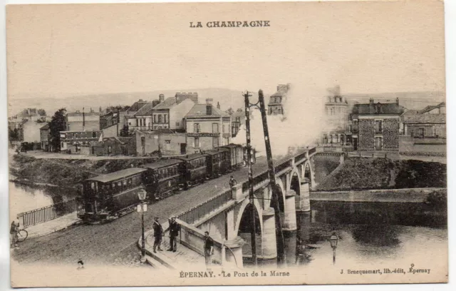EPERNAY - Marne - CPA 51 - CBR tram - tram train on the bridge of the marne