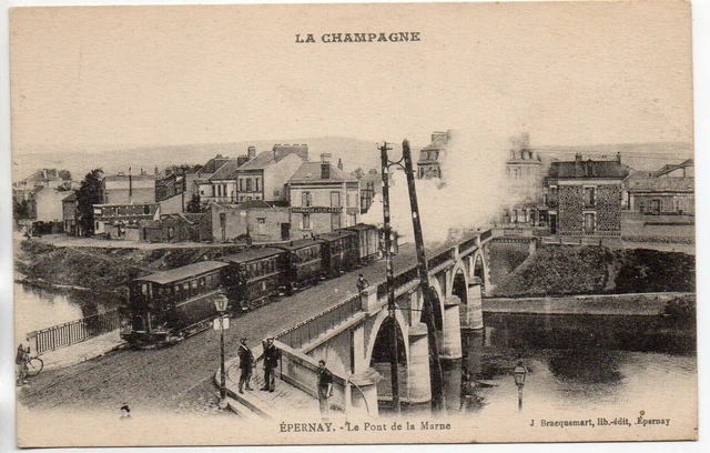 EPERNAY - Marne - CPA 51 - tramway CBR - train tram sur le pont de la marne