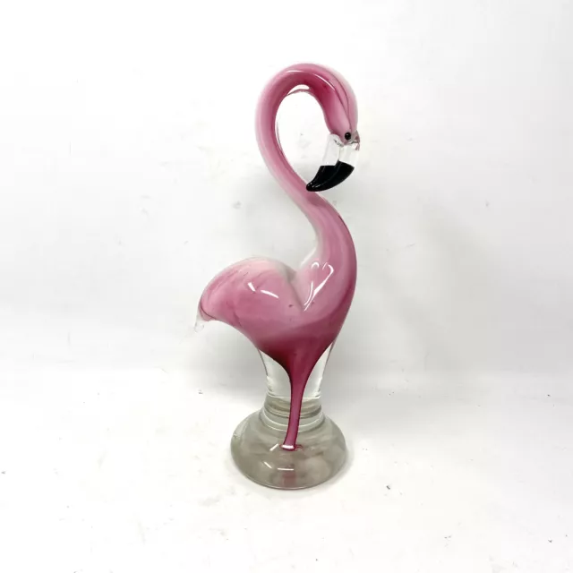 Beachcombers Art Glass Pink Flamingo Figurine Murano Style 11 Inch