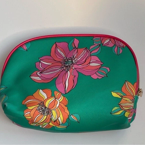 Trina Turk Pink Green Floral Makeup Bag AKA