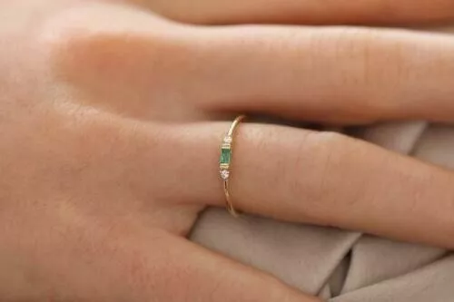 Vintage Jewellery Gold Ring Emerald White Sapphires Antique Deco Dress Jewelry 3