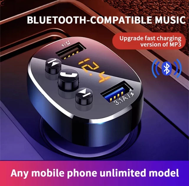 Transmetteur FM Bluetooth Téléphone Musique Voiture Allume Cigare Double Usb