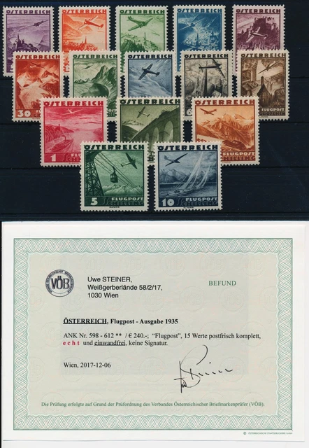 ÖSTERREICH 1935 598-612 FLUGPOST, kompl. Satz, postfr.** Kw:240,-€ VÖB!