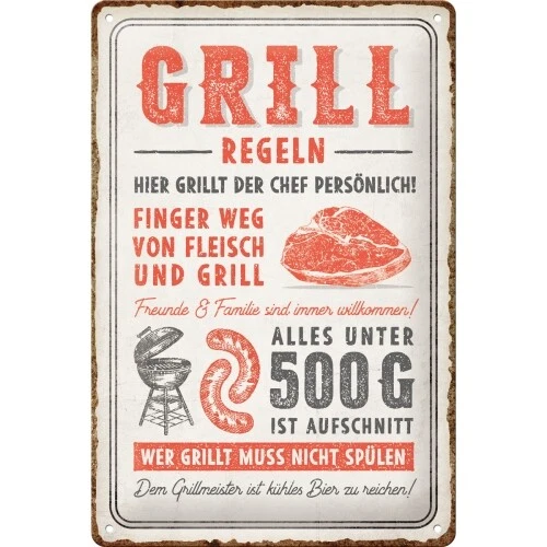 Grillregeln Barbacoa Grillmeister Letrero de Metal Nostalgia Signo 30 CM Nuevo