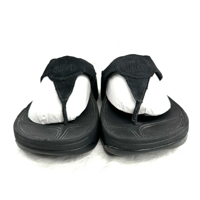 Fitflop Oasis Women Size 8 Black Suede Toning Wedge Thong Sandal Shoe 2