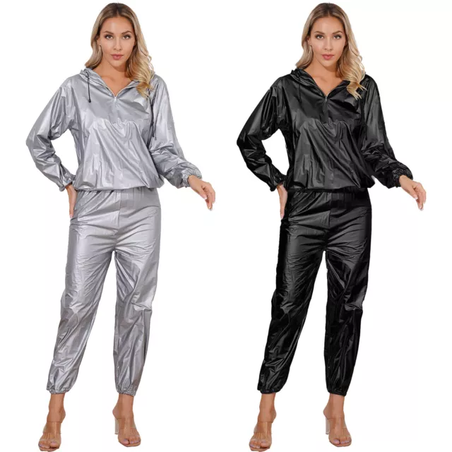 Fabimonti Red PVC Sauna Suit – 2-Piece Patent Look Pajama Set With Diaper Pants, 90s Style