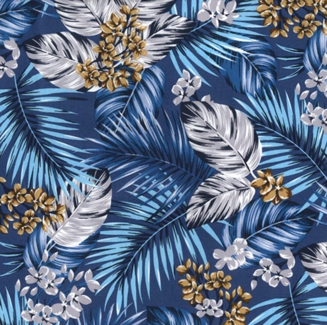 100% Cotton Poplin Fabric Rose & Hubble Palm Leaves Tropical Florals