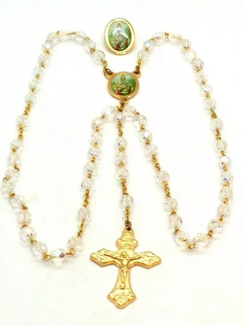Fatima Clear Italian Crystal Rosary Beads - FREE Pin - Stamped Made in Italy
