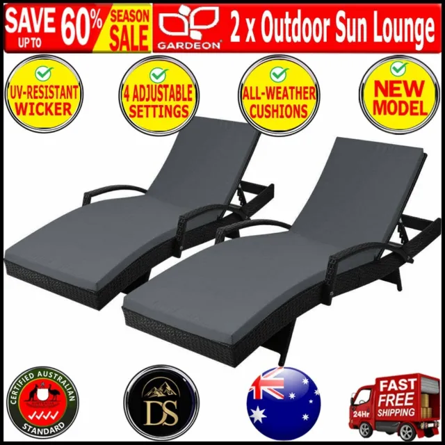 Gardeon Set of 2 Outdoor Sun Lounge Chair with Cushion - Black Adjustable design