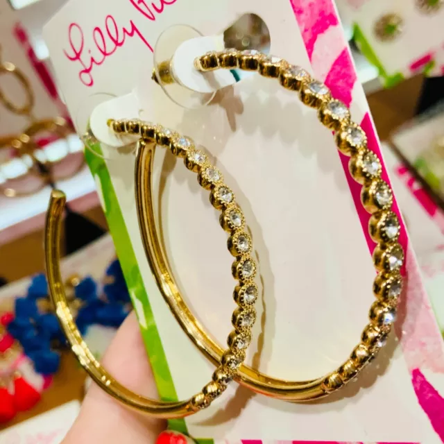 LILLY PULITZER NWT Gold Zanzibar Hoop Earrings ⭐️Sparkling Crystal ...