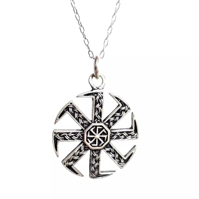 Kolovrat Sun Wheel Pendant 925 Sterling Silver 20" Necklace Slavic Pagan & Boxed