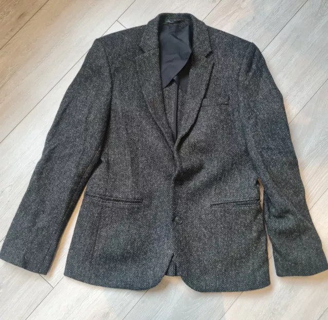 Men's Asos Harris Tweed Blazer 40 Slim Fit Herringbone Jacket Brown