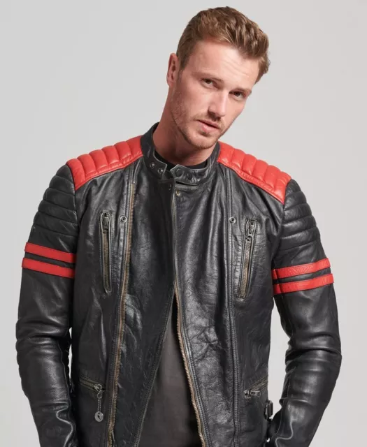 Superdry Mens Vintage Leather Moto Racer Jacket