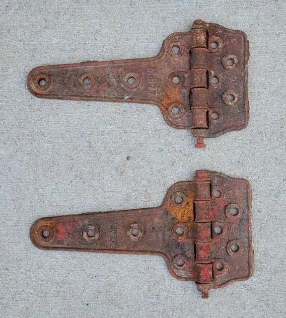 PAIR of HEAVY DUTY, EXTRA LARGE Vintage Railroad Box Car Hinges Barn (1 of 3)