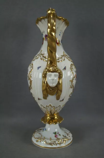 Davenport Hand Painted Flowers Fruit & Gold Rococo Scrollwork Figural Heads Vase 2