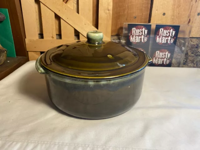 Vintage Pfaltzgraff Pottery Brown/Green Drip Glaze Casserole Dish with Lid