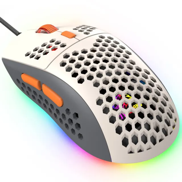 Ultralight Wired Gaming Mouse Honeycomb Shell, RGB Backlit Adjustable DPI 6400