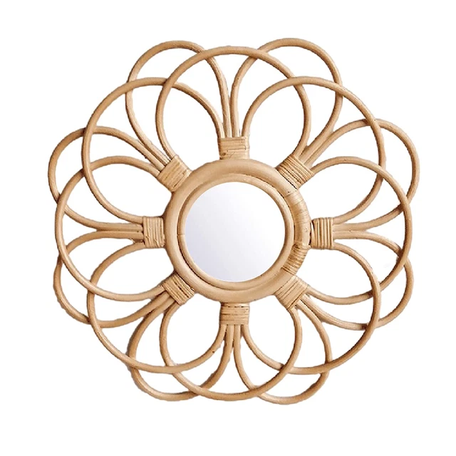 Specchio da parete rustico in rattan naturale per decorazione artistica camera d