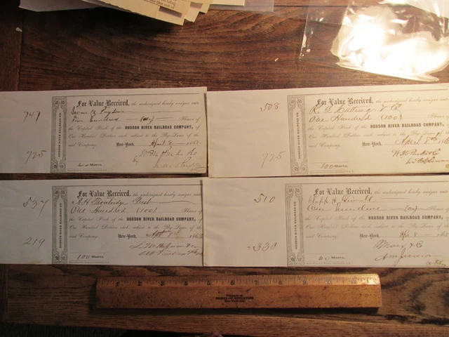 Antique Vintage Ephemera 1860s Stock Document Lot Hudson River Railroad Company