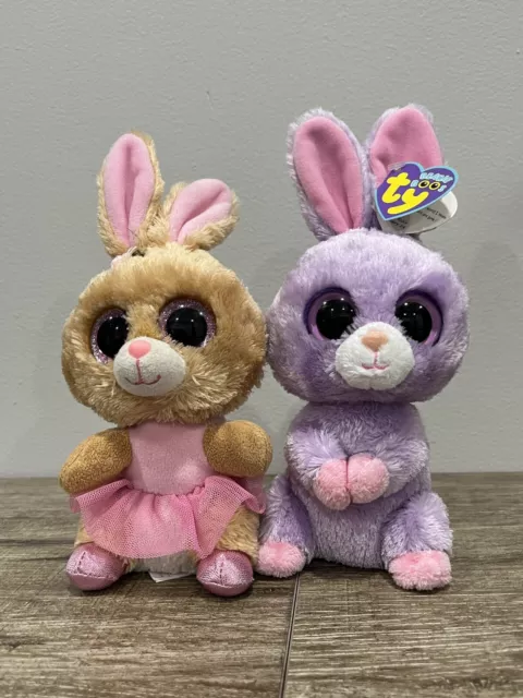 LOT TY BEANIE Boos Plush Bunny Rabbits Purple PETUNIA NWT Brown TWINKLE ...