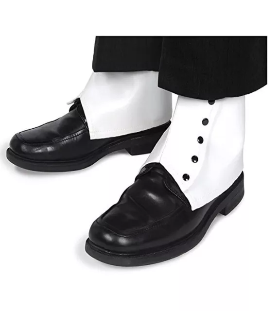 Mens 20s White Spats with Black Buttons Gangster Party 1920s Costume Accessories 2