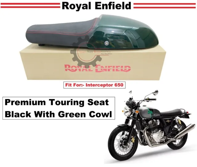 Royal Enfield "Siège Touring Premium Noir Avec Capot Vert" Pour Interceptor...