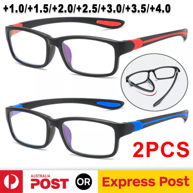 2PCS Non Slip Readers Blue Light Blocking Portable Reading Glasses Men Women AU