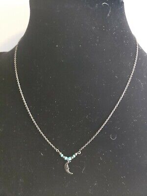 Vintage Navajo 835 Silver Moon & Necklace With Turquoise