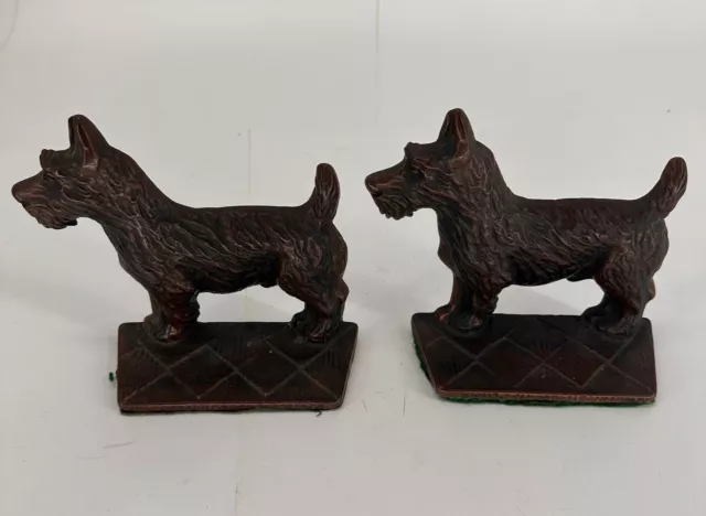 Scottie Dog Bookends Bronze Finish Signed Verona 1930's Cast Iron Pair 2