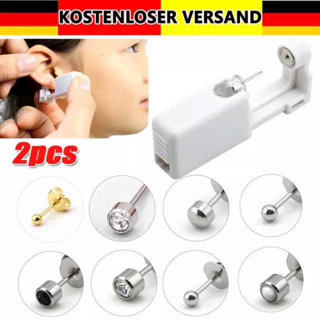 2PCS Ohrlochpistole Piercing Gun Stechen Ohrloch Pistole Ohrstecker Ohrring Set