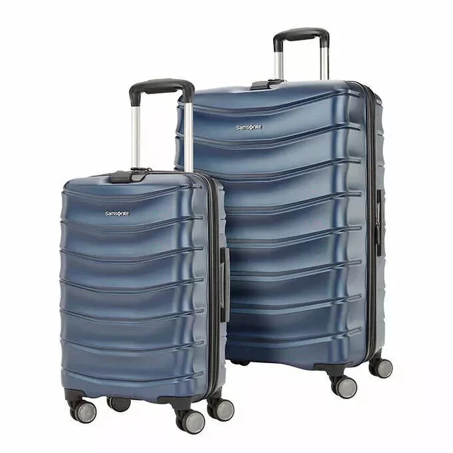 2 PIECE Samsonite Amplitude Hardside Blue Luggage Set Carryon Checked Spinner