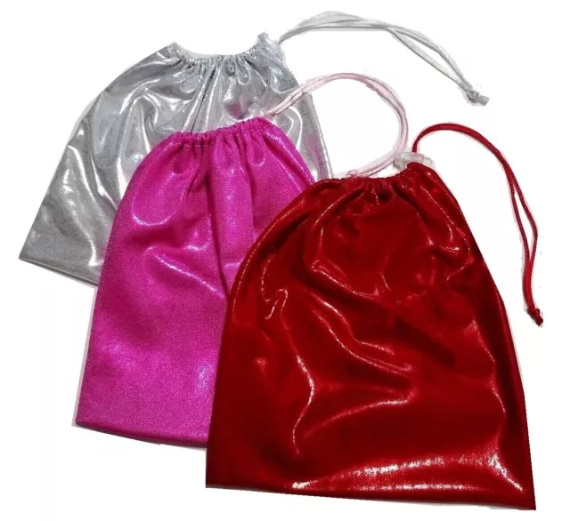 Gymnastics Grip Drawstring Team Gift Bags Metallic Reusable Pink Red Silver