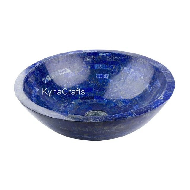 Lavabo de 18 pulgadas superpuesto con piedra de lapislázuli lavabo redondo mármol fregadero de cocina