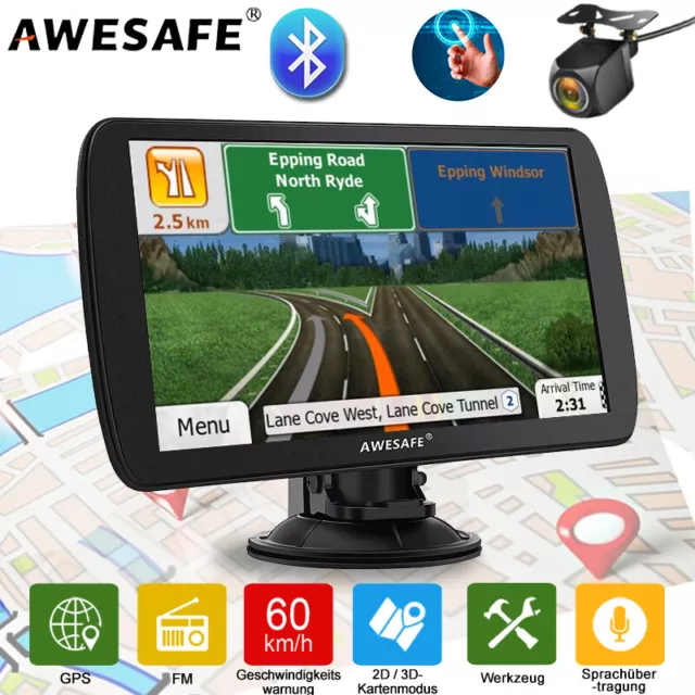 9"AWESAFE GPS Navigationsgerät Bluetooth Navi Navigation LKW mit Rückfahrkamera