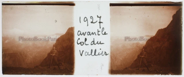 FRANCE Avant le Col du Vallier Montagne 1927 photo glass plate stereo vintage 2