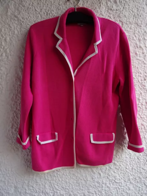 Brunetti Strickjacke Jacke Damen  Gr. 46 Baumwolle Pink mit Weiß abgesetzt