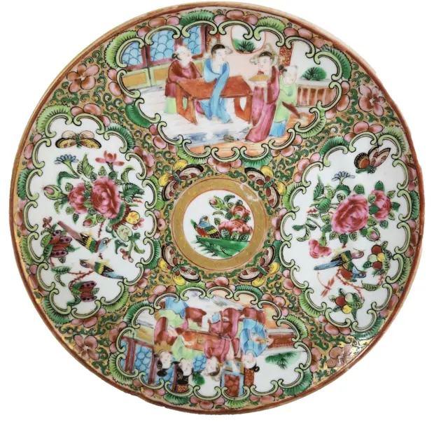 Chinese Canton Rose Medallion Porcelain Plate From 19th Century 8" Unique Rare